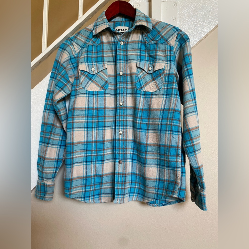 Ariat Turquoise and Beige Checkered Shirt
